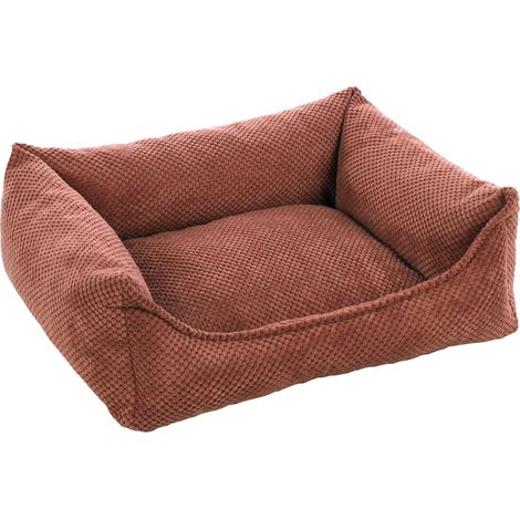 Panier pour Chien Rectangle Rose Saumon - 65x50x20cm - Lavable - Housse Amovible avec Fermeture - Fond Anti-dérapant (1/5)