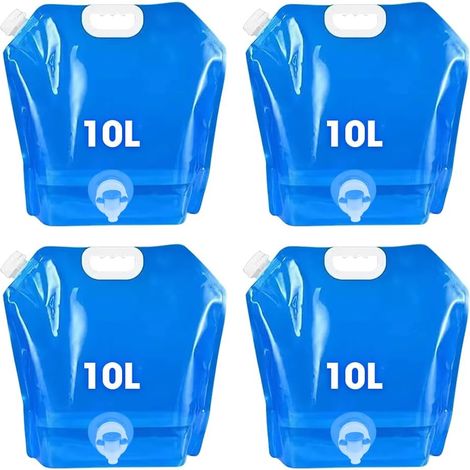Bidon d'eau pliable de 10 litres, avec couvercle étanche et robinet, flexible, réutilisable, sans BPA, idéal pour les activités de plein air, le camping, la randonnée et les pique-niques (lot de 4).