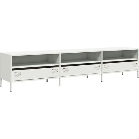 Meuble TV design industriel 202 x 39 x 43 cm espace de rangement 3 tiroirs chic en acier laminé à froid blanc (1/5)