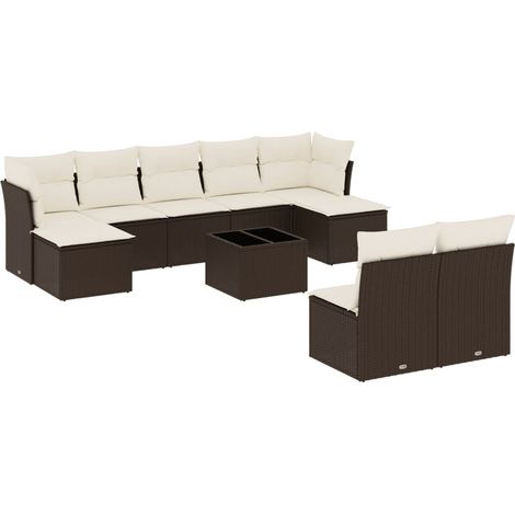 Set Divani da Giardino 10pz con Cuscini in Polyrattan Marrone vidaXL (1/3)