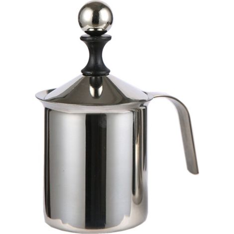 Fouet à lait manuel 400cc en acier inoxydable, double filtre, chauffable et facile à nettoyer avec poignée (1/5)