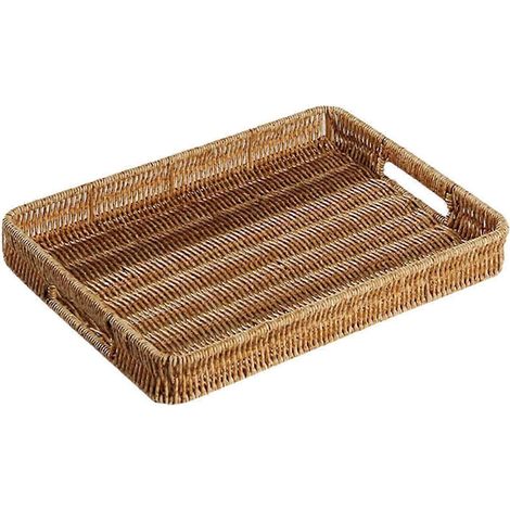 Gewebtes Dekotablett, rechteckiges Serviertablett, Obst- und Brotkorb, Speisekorb für Partys, Küche und Camping-35cmx24.5cmx4.5cm (1/5)