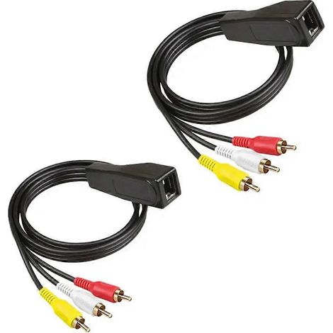Adaptateur RJ45 femelle vers 3RCA, avec rallonge et câble réseau, peut étendre les câbles audio/vidéo jusqu'à 305 mètres. (1/5)