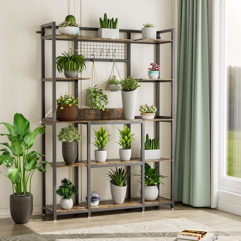 68" Tall Flower Shelf Tiered Plant Stands Metal Wood Planter Holder, Living Room Bookshelves (1/5)