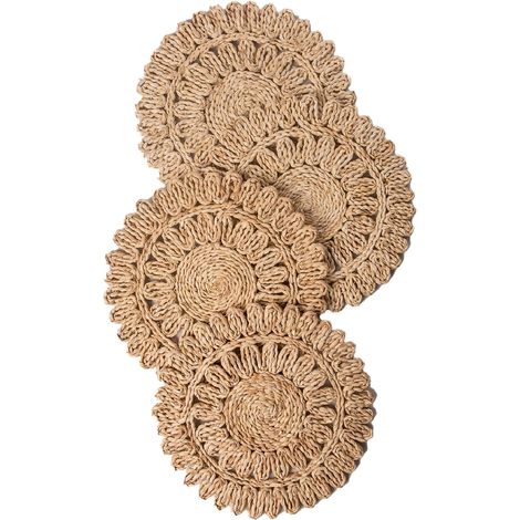 Set di 4 tovagliette rotonde in mais da 15" - runner da tavola in rattan intrecciato bohémien - sottopiatto in primavera il giacinto d'acqua uguale - alghe - matrimonio - 15" (1/5)