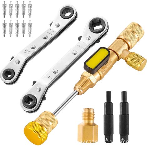 Kit d'outils d'installation pour extracteur d'obus de valve avec clé, foret hexagonal et adaptateur pour ports SAE 1/4 et 5/16. (1/4)
