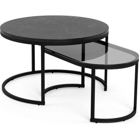 Conjunto mesa de centro Norsica 381 , 42x0x0cm, Diámetro: 70, Vidrio templado, MDF, Redonda, Ovalada (1/5)