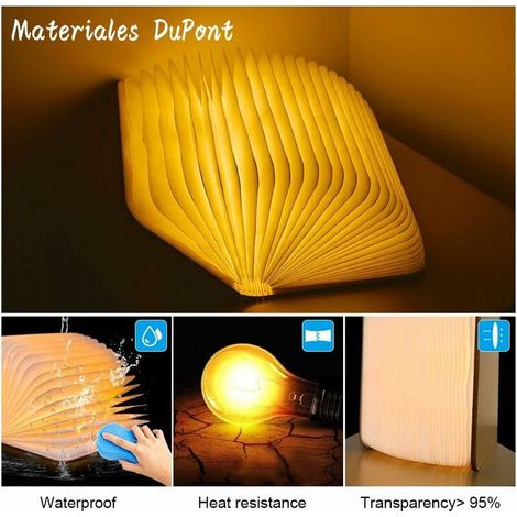 Lampe Livre, Lumière de livre LED Pliante en Forme, USB Rechargeable Magnétique en Bois, Lampe de Bureau avec Batterie Lithium 1700mAh/600Lumen, Lampe de chevet Veilleuse, Cadeau Lumières Décoratives (1/5)