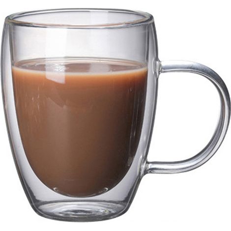 1 Tasse en verre, double paroi, anse ergonomique, borosilicate, bureau, café (1/5)