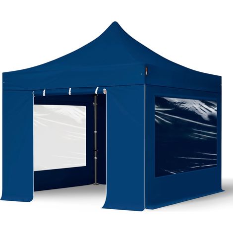 3x3m gazebo pieghevole con laterali (finestre panoramiche), PREMIUM acciaio, blu scuro (1/5)