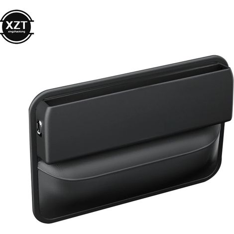Organisateur de siège avant en similicuir noir pour console centrale, rangement latéral pour téléphone, clés et pièces de monnaie. Empêche les objets de tomber entre les sièges. Noir. (1/4)