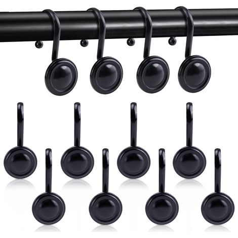 Lot de 12 crochets de rideau de douche ronds antirouille en métal vintage pour rideau de douche - Noir (1/5)