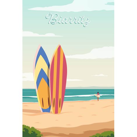 Tableau sur toile illustration plage de Biarritz 30x45 cm - Impression sur Toile Murale Décorative - Image imprimée en HD sur Toile - Toile sur Châssis en Bois FSC - Fabriqué en France (1/5)