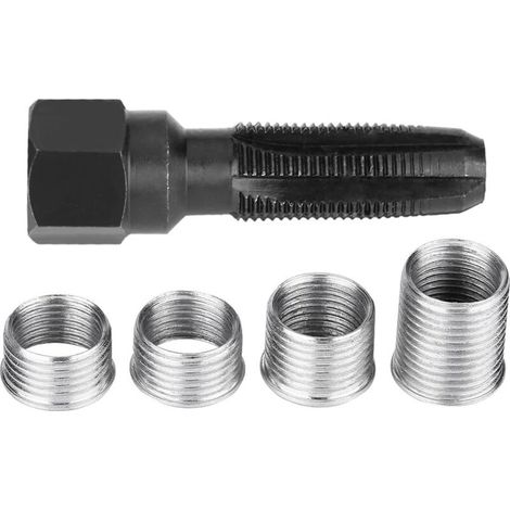 Kit di riparazione per candele da 14 mm, set di 5 attrezzi per filettatura candele in acciaio al carbonio con inserti per la riparazione di candele da 14 mm - Crezuo