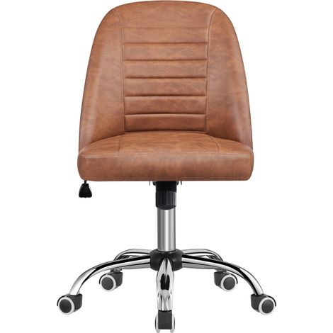 Yaheetech Chaise de Bureau à Dossier Moyen Chaise d'ordinateur en Similicuir à roulettes Base en Métal Chromé Assise Réglable en Hauteur Siège Moderne Brun