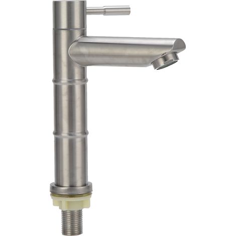 Robinet de lavabo brossé en acier inoxydable, robinet d'évier en forme de bambou, robinet d'eau d'eau froide pour salle de bain (1/5)