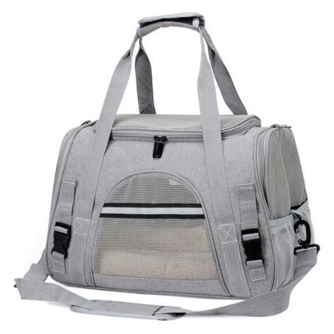 Sac Transport Chat, Sac Transport Chien Respirant et Pliable, Caisse de Transport Chat avec Bandoulière Réglable, Cage Transport Chat avec Matelas en Peluche Amovible (1/4)