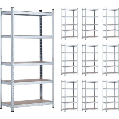 MegaPack 10 Scaffali modulari in metallo con 5 ripiani 875 kg 90x40x180 cm Thinia Home