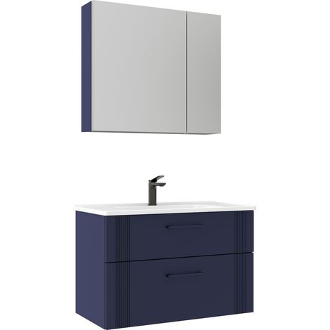 Ensemble Meuble Vasque avec Miroir (2 Pièces) "Bari 85 v2" - 85 x 45 x 55 cm - Matte Navy Blue (1/3)