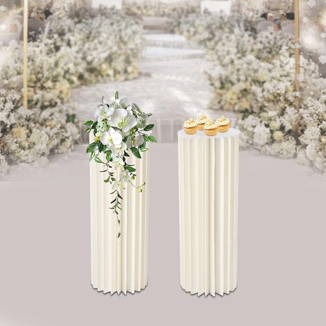 Set von 2 weißen Faltparton-Blumenhalter, Karton-Display, Hochzeitszylinderhalter - Esstischdekoration - Garten, Party - 29 x 80 cm