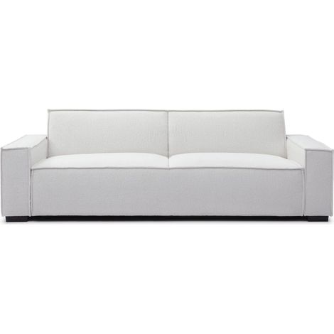 Cotecosy – Canapé convertible 3 places clic-clac crème – Tissu bouclette – Dimensions L230 x P94 x H75 cm – Surface de couchage 110 x 189 cm (1/5)