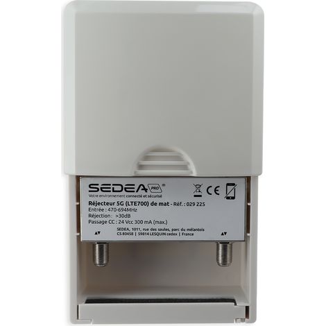 Sedea – Filtre réjecteur 5G LTE700 – Réduction interférences > 30 dB – Bande passante 470 à 694 MHz – Perte de passage < 1 dB