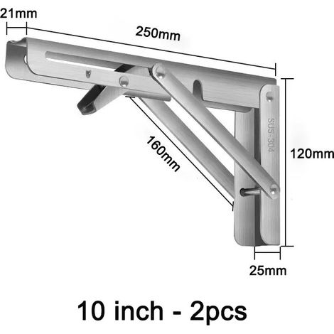 Supports d'étagère pliables (argentés, 25 cm - 2 pièces (1 paire)) en acier inoxydable 304 robuste, fixation murale, gain de place pour table ou établi. (1/5)