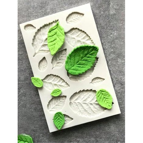 Moule en silicone en forme de feuille (5 pièces) : pour la décoration de gâteaux, chocolat, pâte à sucre, pâtisserie, fleurs de rose, argile et créations en résine (1/4)