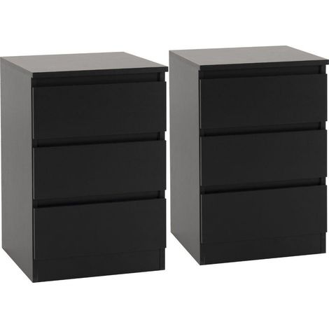 Malvern Pair of Bedsides 3 Drawer Black Finish Recessed Handles (1/5)