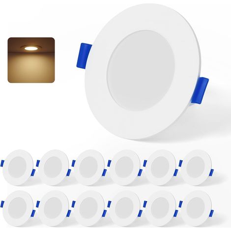Lot de 12 Spot LED Encastrable, 4W 370LM Spots de Plafond Extra Plat Blanc Neutre 4000K, Trou Φ65-85mm, AC220-240V, IP44 Spot Salle de Bain LED pour Salon Cuisine, Non Dimmable (1/5)