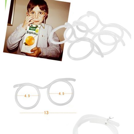 [Straws Creatives] Lunettes-Fun Straw Personnalisable DIY 3 Éléments PVC Transparent Modifiable Orange Rose Rouge Bleu Blanc Vert Jaune Rose (1/4)
