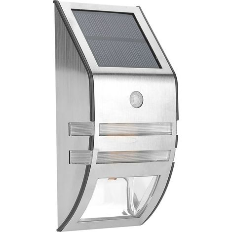 Luminaire solaire extérieur avec détecteur de mouvement PIR, 2 LED, mur de chemin, sécurité jardin, lampe argentée blanc pur (1/5)