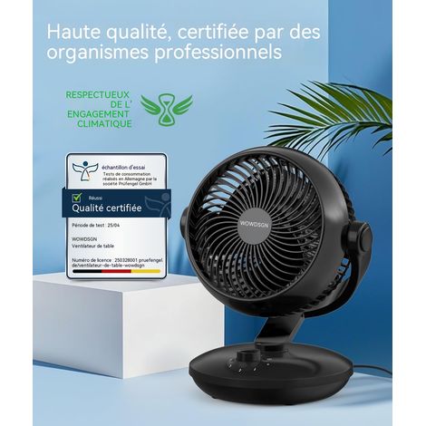 HAUSPROFI Ventilateur Silencieux de Table Turbo-Circulateur — 24 dB Ultra-Silencieux, Débit d'Air 6,3 m/s portée 12 m — Oscillation 100° & 80°, 3 Vitesses & Minuterie 9h (1/5)