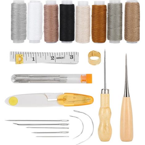 Lederwerkzeugset – Nähnadeln, Garn, Ahlen, Fingerhut, Schere für Leder, Denim und Canvas – 1-teilig (1/5)