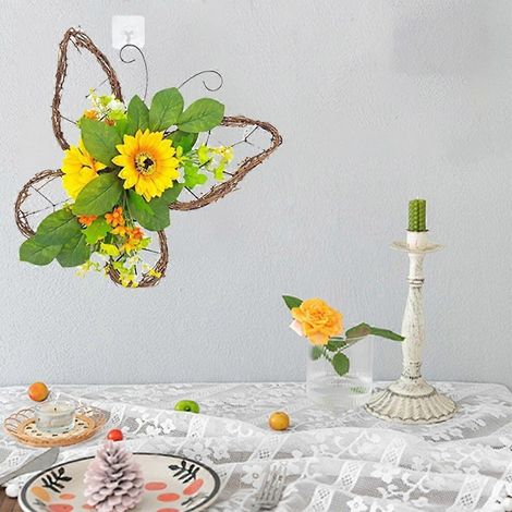 Couronne de tournesols et feuilles artificielle, couronne de printemps, couronne de porte d'entrée pour mariage (1/4)