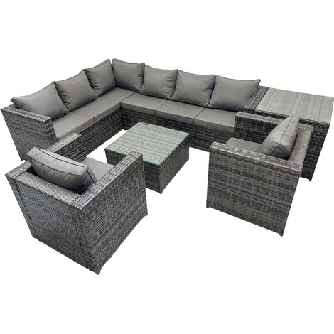 Fimous Rattan Garden Furniture Patio Furniture Sets with Corner Sofa Square Coffee Table Side Table Dark Grey Mixed (1/5)