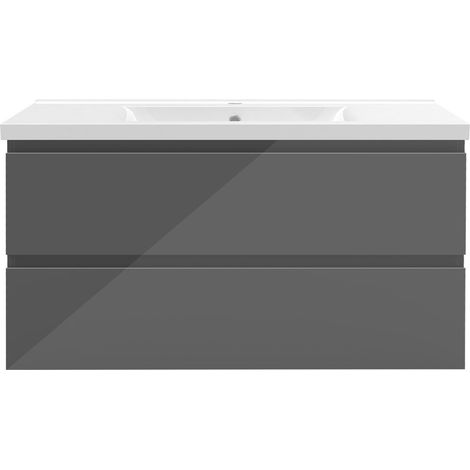 Aica Ensemble de meubles de salle de bain 100 cm avec vasque suspendu 2 portes, Brillance, Anthracite