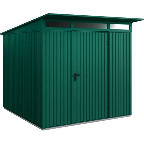Hörmann Metall-Gerätehaus Berry Classic mit Pultdach Typ 2, 248 x 283 cm, moosgrün, 7 m², 1-flüglige Tür (1/5)