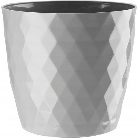 Vaso da fiori in plastica cristallina, 12 cm, grigio chiaro lucido, con motivo geometrico a rombi. (1/2)