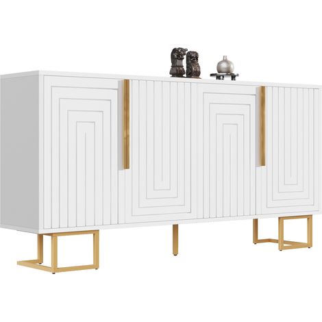 CHICFURN Aparador 152 x 40 x 75 cm de MDF blanco, 2 puertas y 4 nichos, estilo geométrico (1/5)