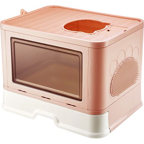 Bac à Litière pour Chat: Maison de Toilette Chat XXL Grande Caisse Chats Litiere Fermée Facile à Nettoyer avec Pelle et Brosse pour Massage, 48.536.538cm, Rose (1/3)