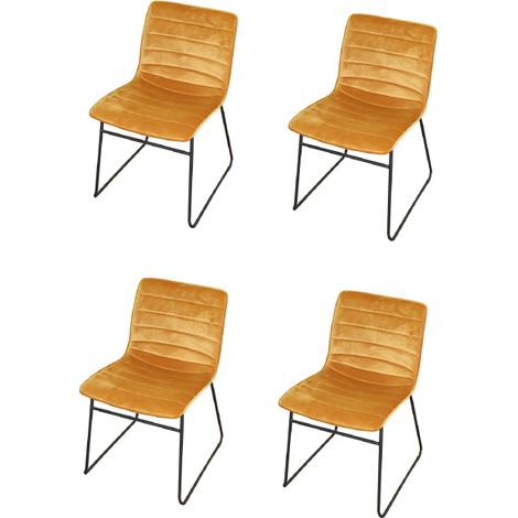 Lot de 4 chaises BROOKLYN en velours - L 55 x l 45 x H 78cm - Jaune moutarde - Livraison gratuite (1/3)