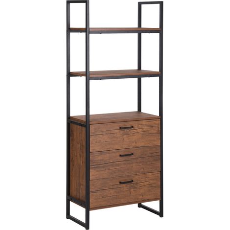 Estante con cajones madera oscura estructura negra 158 x 61 cm estilo industrial Tifton (1/5)