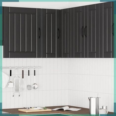 853858 Armoire d'angle murale de cuisine Lucca noir bois d'ingénierie (1/5)