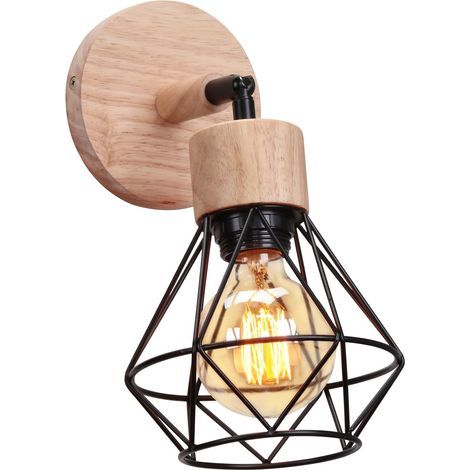 1pc Metal and Wood Wall Sconce, E27 Adjustable 180°, Indoor Lighting for Living Room and Kitchen (1/5)