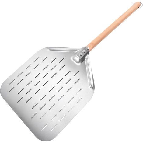 Pelle à pizza en acier inoxydable, 30,5 cm (12 pouces), perforée et robuste, manche en bois texturé, 74 x 30,5 cm (29,13 x 12,01 pouces), idéale pour la pâtisserie, les gâteaux, le pain et les pâtes à (1/5)