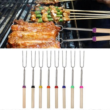 Brochettes télescopiques en acier inoxydable pour 8 guimauves, hot-dogs et s'mores (1/4)