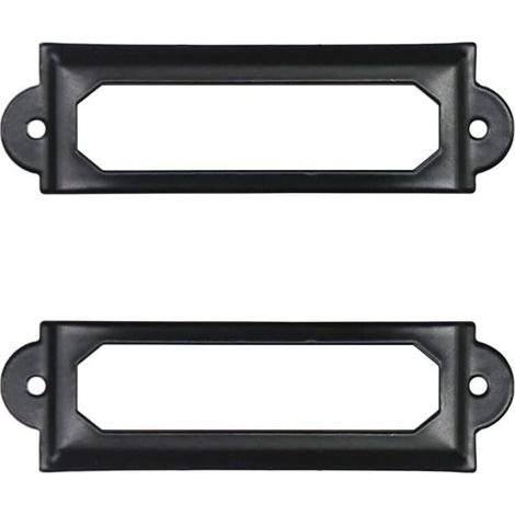 KZQ 50 portaetiquetas de metal negro para escritorio, estantería, cajón, gabinete, portaetiquetas, marco de metal de 60 mm x 17 mm (1/4)