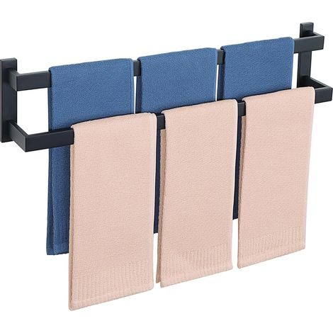 Robuste Porte Serviette Lourd Mural à 2 Niveaux en 304 Acier Inoxydable, Barre de 10mm D’épaisseur Anti-Flexion, Support Porte-Serviettes Antirouille pour Salle de Bain, 70CM Noir Mat (1/5)