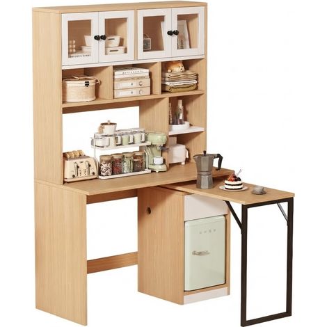 ELVMI Bureau Droit avec Colonne Haute, Étagères Ouvertes, Tiroirs et Portes en Acrylique, MDF, 110 x 55 x 180 cm, Naturel Blanc (1/5)